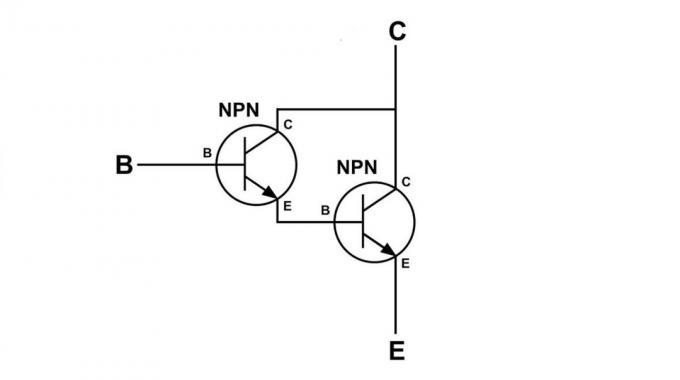 Sisäosat Darlington transistori