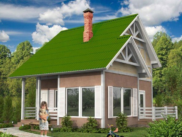 Talon edessä vihreä katto. Kuvalähde: dom-bt.com